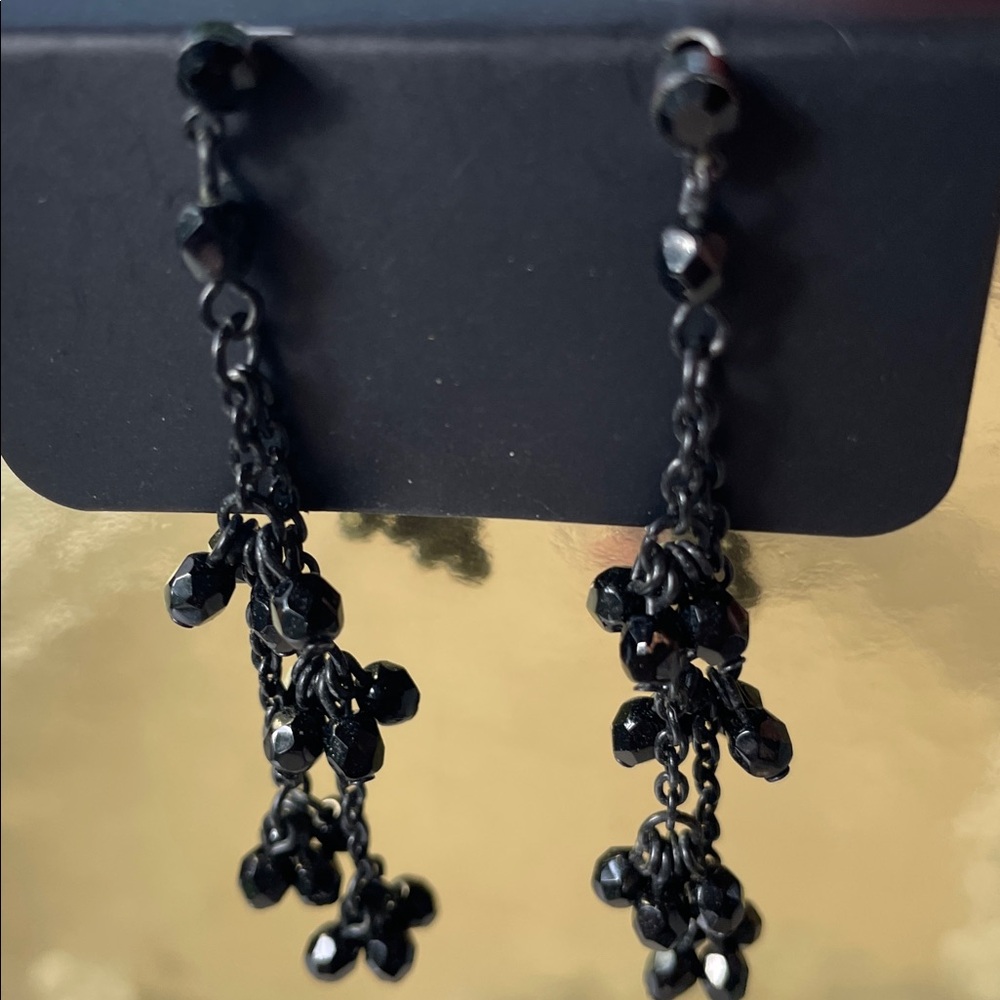 Elegant Black Beaded Dangle Earrings